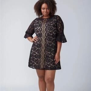 Lane Bryant Black Lace Trumpet Sleeve Shift Dress Sz.20W